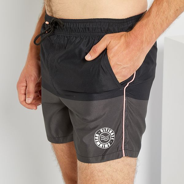 Short De Bain Color Block Homme Noir Gris Kiabi 5 00