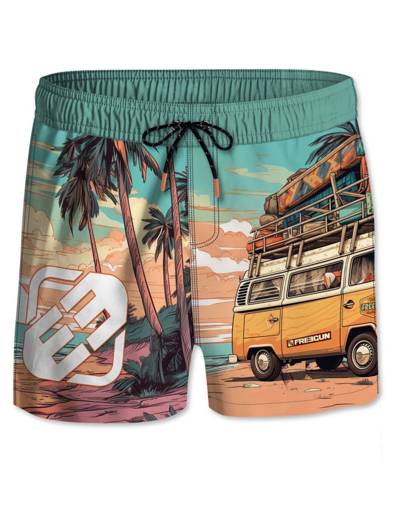 Short de bain court enfant avec doublure et ceinture élastiquée Freegun Bleu turquoise - Kiabi