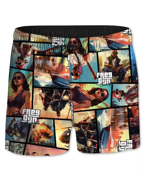 Short de bain court enfant avec doublure et ceinture élastiquée Gang Freegun - Kiabi