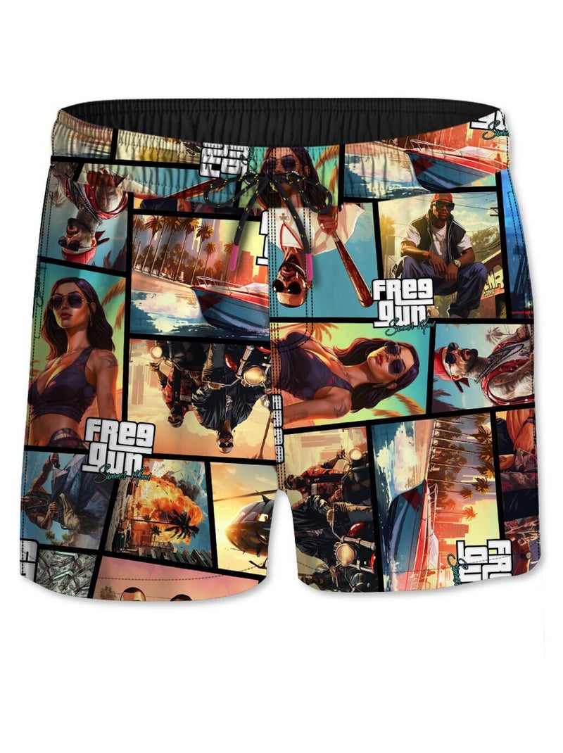 Short de bain court enfant avec doublure et ceinture élastiquée Gang Freegun Jaune - Kiabi