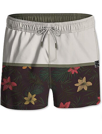 Short de bain court homme avec filet intérieur palmiers freegun
