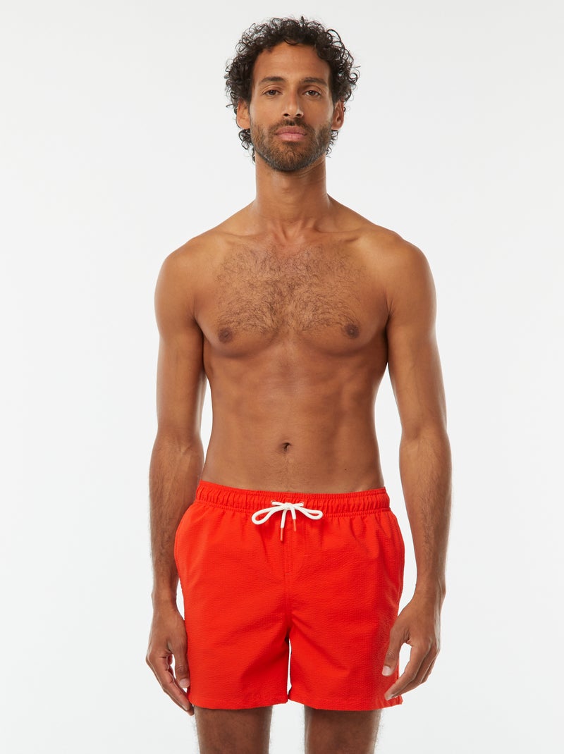 Short de bain en maille reliefée Rouge - Kiabi
