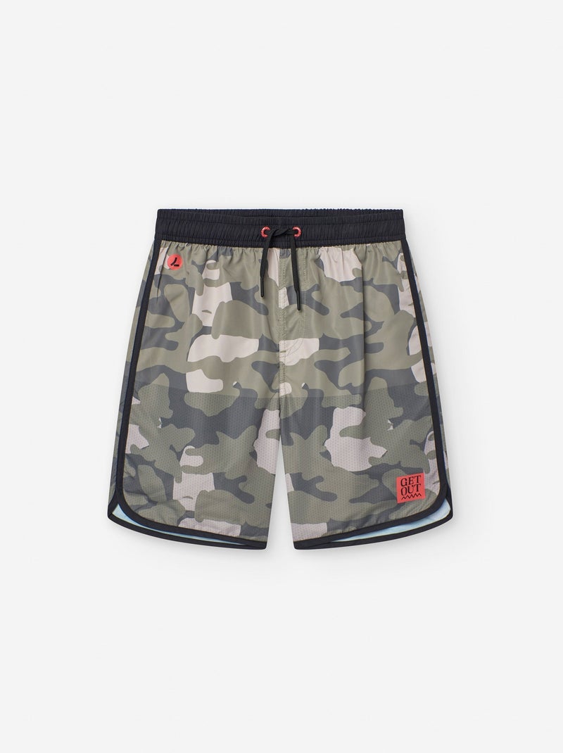 Short de Bain en Microfibre Motif Camouflage Vert foncé - Kiabi