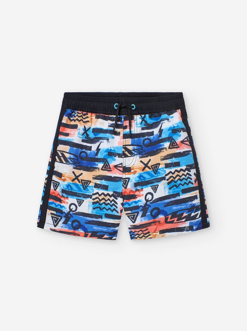 Short de Bain en Microfibre Motif Noir - Kiabi