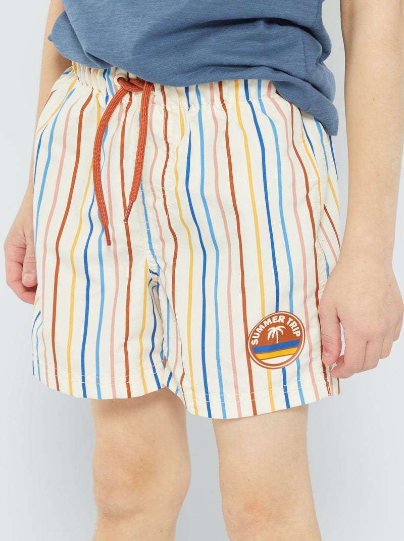 Short de bain fantaisie beige à rayures - Kiabi