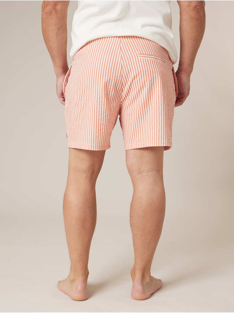 Short de bain homme à rayures effet gaufré 'Deeluxe' Orange mandarine - Kiabi