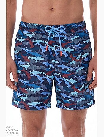 Short de bain homme à rayures et motif poisson penti