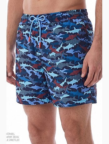 Short de bain homme à rayures et motif poisson penti