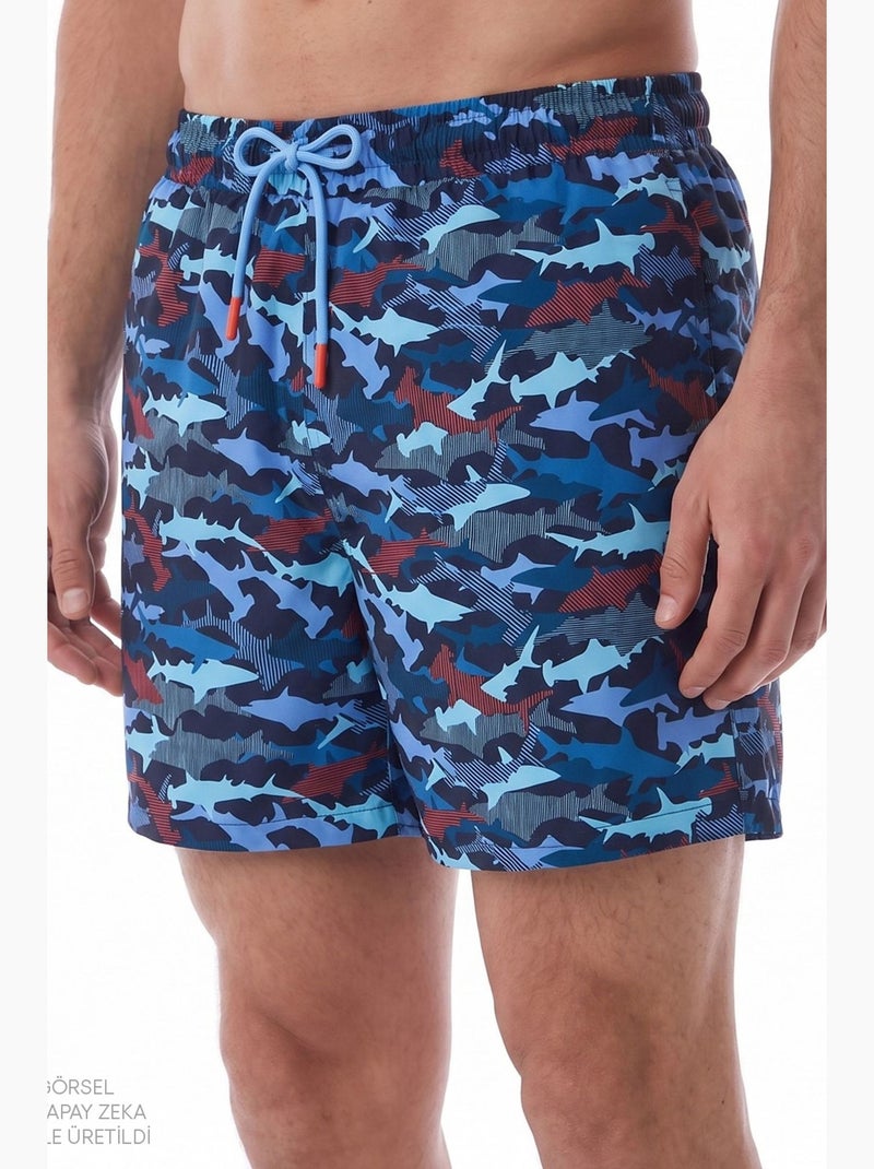 Short de bain homme à rayures et motif poisson penti Bleu marine - Kiabi
