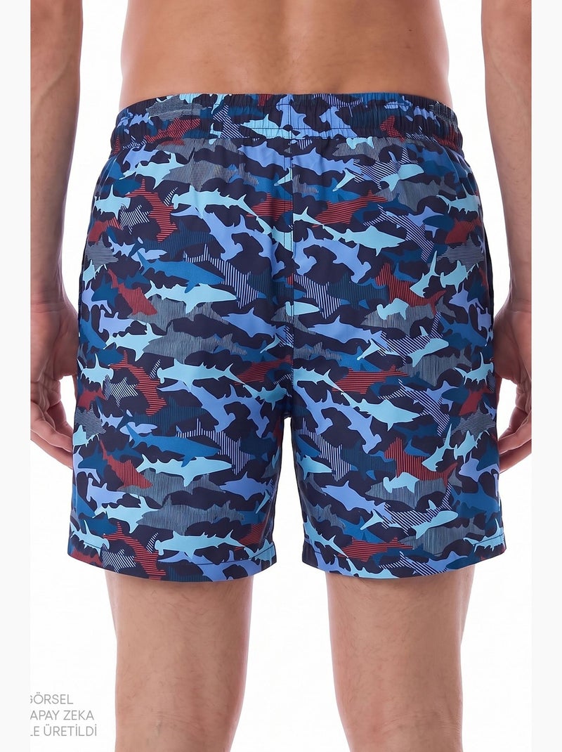 Short de bain homme à rayures et motif poisson penti Bleu marine - Kiabi