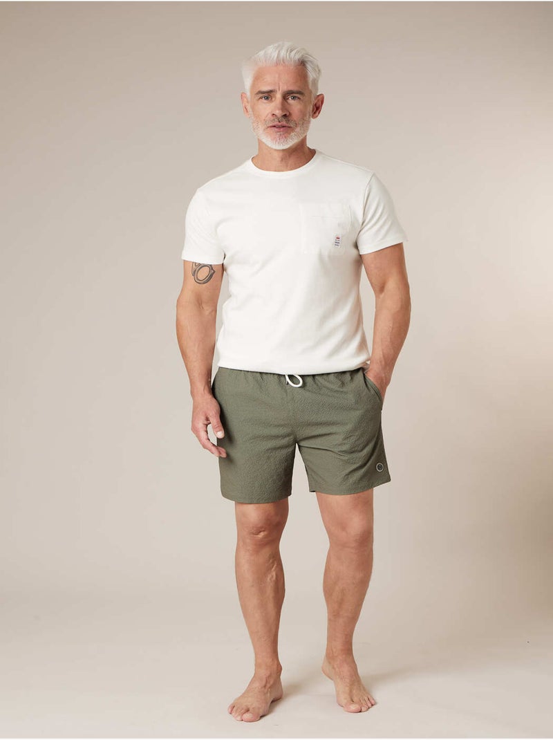 Short de bain homme uni texture gaufrée 'Deeluxe' Kaki - Kiabi