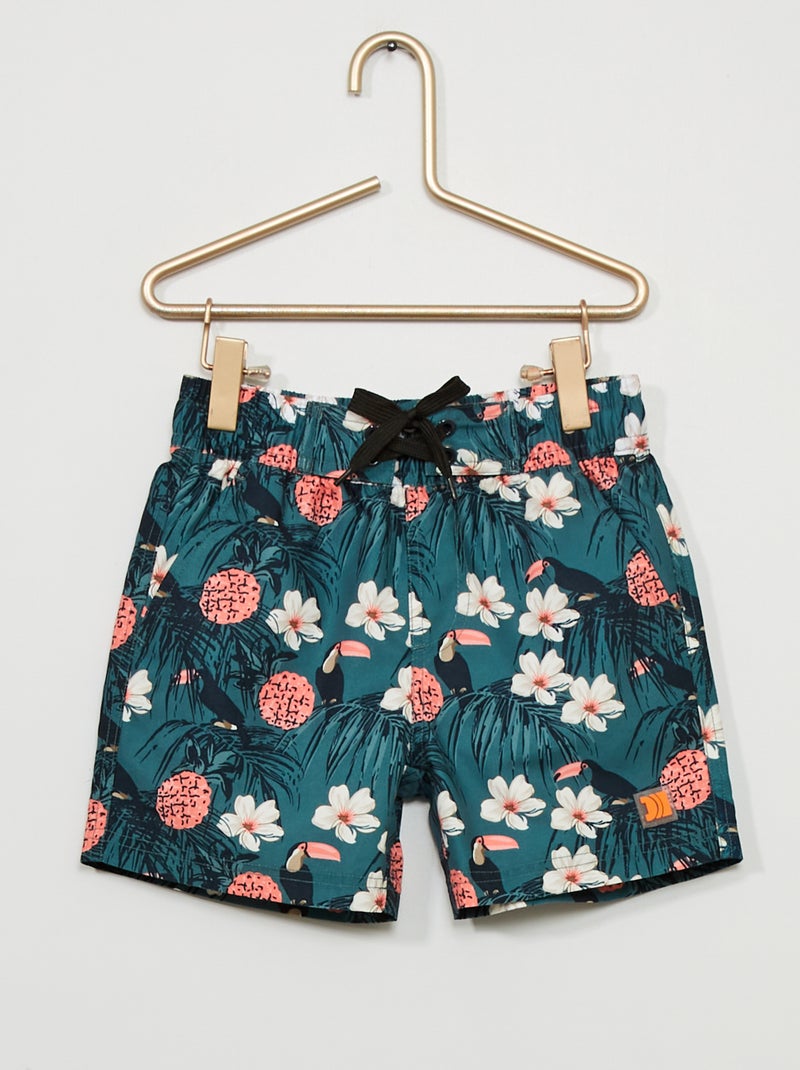 Short de bain imprimé 'fleurs' vert - Kiabi