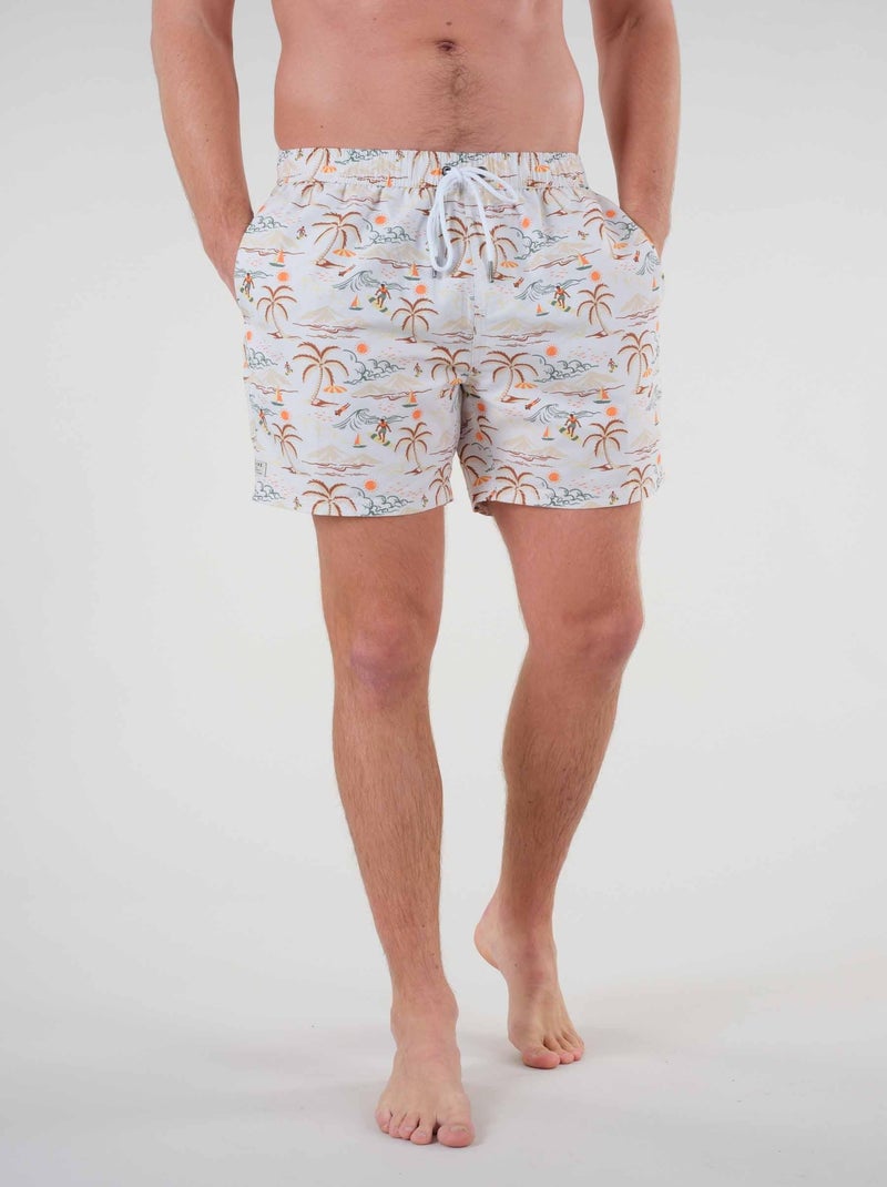 Short de bain imprimé palmiers 'Deeluxe' Blanc - Kiabi