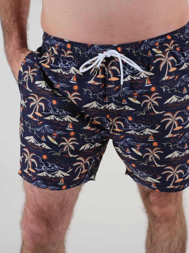 Short de bain imprimé palmiers 'Deeluxe' Bleu marine - Kiabi
