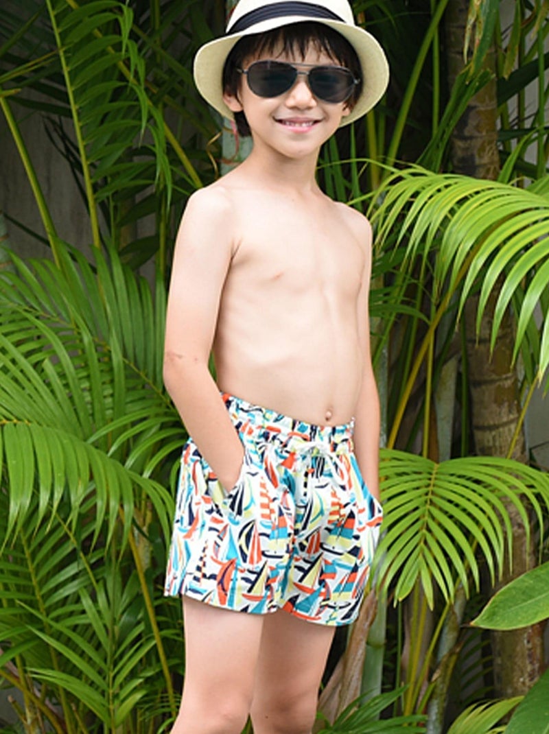 Short de Bain   Imprimé Voiliers Rétros  SWIMBOY - La Faute à Voltaire Orange - Kiabi