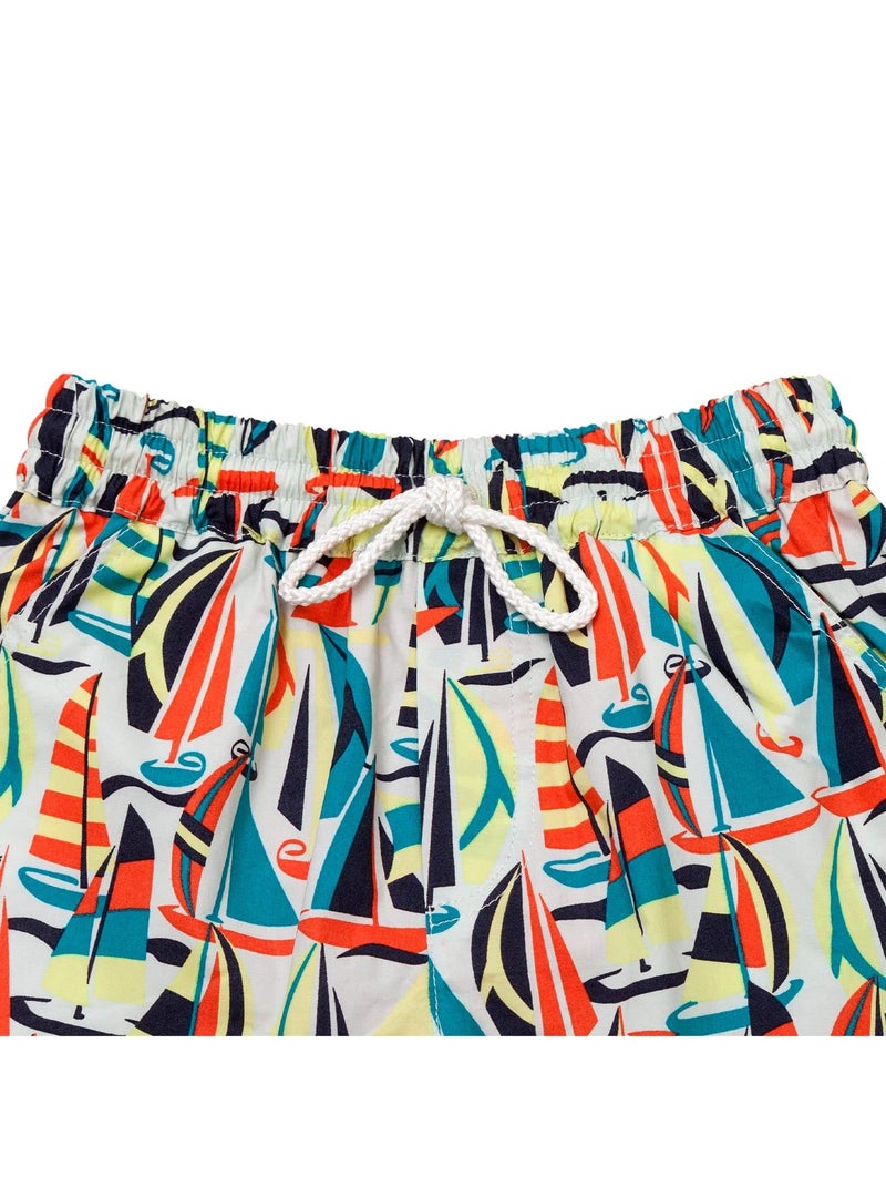 Short de Bain   Imprimé Voiliers Rétros  SWIMBOY - La Faute à Voltaire Orange - Kiabi