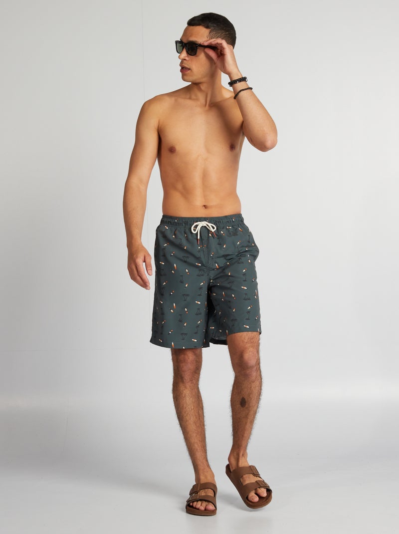 Short de bain long avec imprimé Noir clair - Kiabi