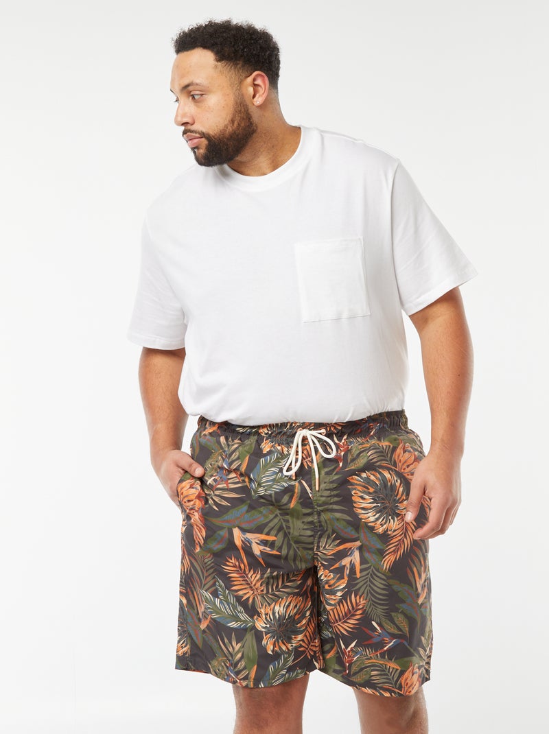Short de bain long imprimé tropical GRIS - Kiabi