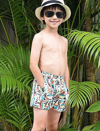 Short de bain orange imprimé voiliers rétros SWIMBOY - 'LA FAUTE A VOLTAIRE'
