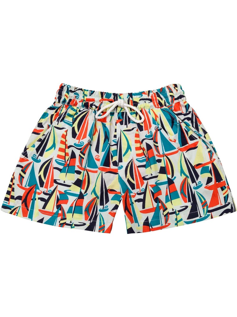 Short de bain   orange imprimé voiliers rétros  SWIMBOY - 'LA FAUTE A VOLTAIRE' Orange - Kiabi