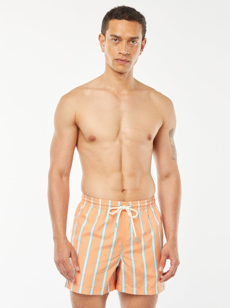 Short de bain rétro à larges rayures Orange - Kiabi