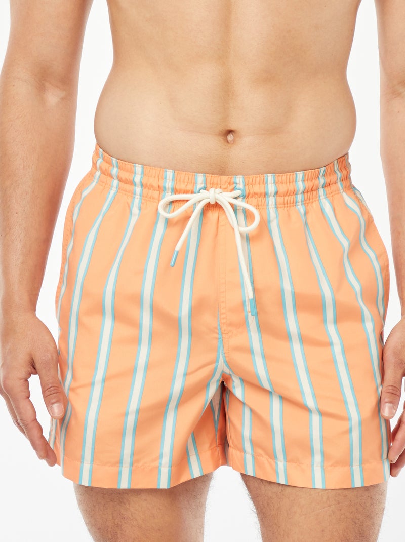 Short de bain rétro à larges rayures Orange - Kiabi