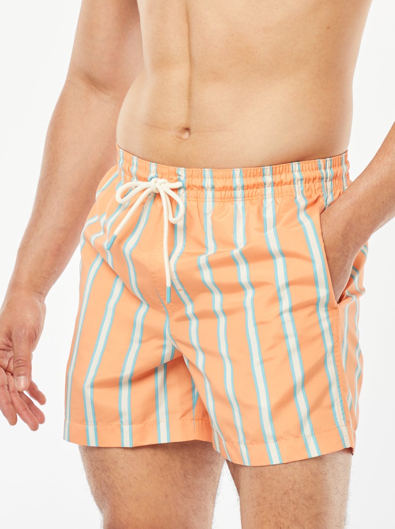 Short de bain rétro à larges rayures Orange - Kiabi