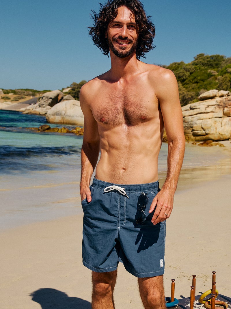Short de bain uni avec poches Bleu - Kiabi