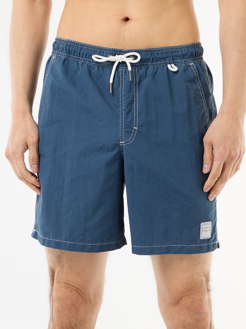 Short de bain uni avec poches Bleu - Kiabi
