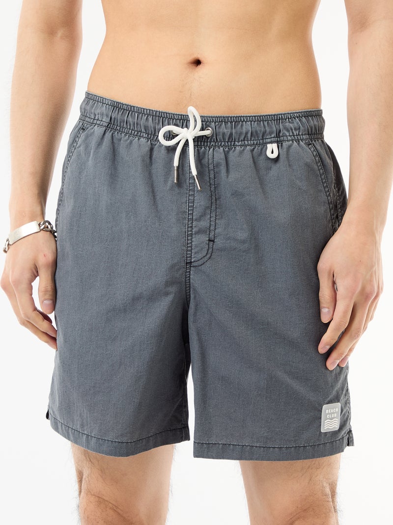 Short de bain uni avec poches Noir - Kiabi