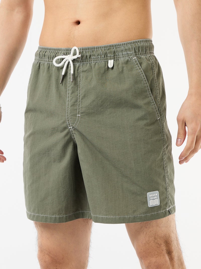 Short de bain uni avec poches Vert - Kiabi