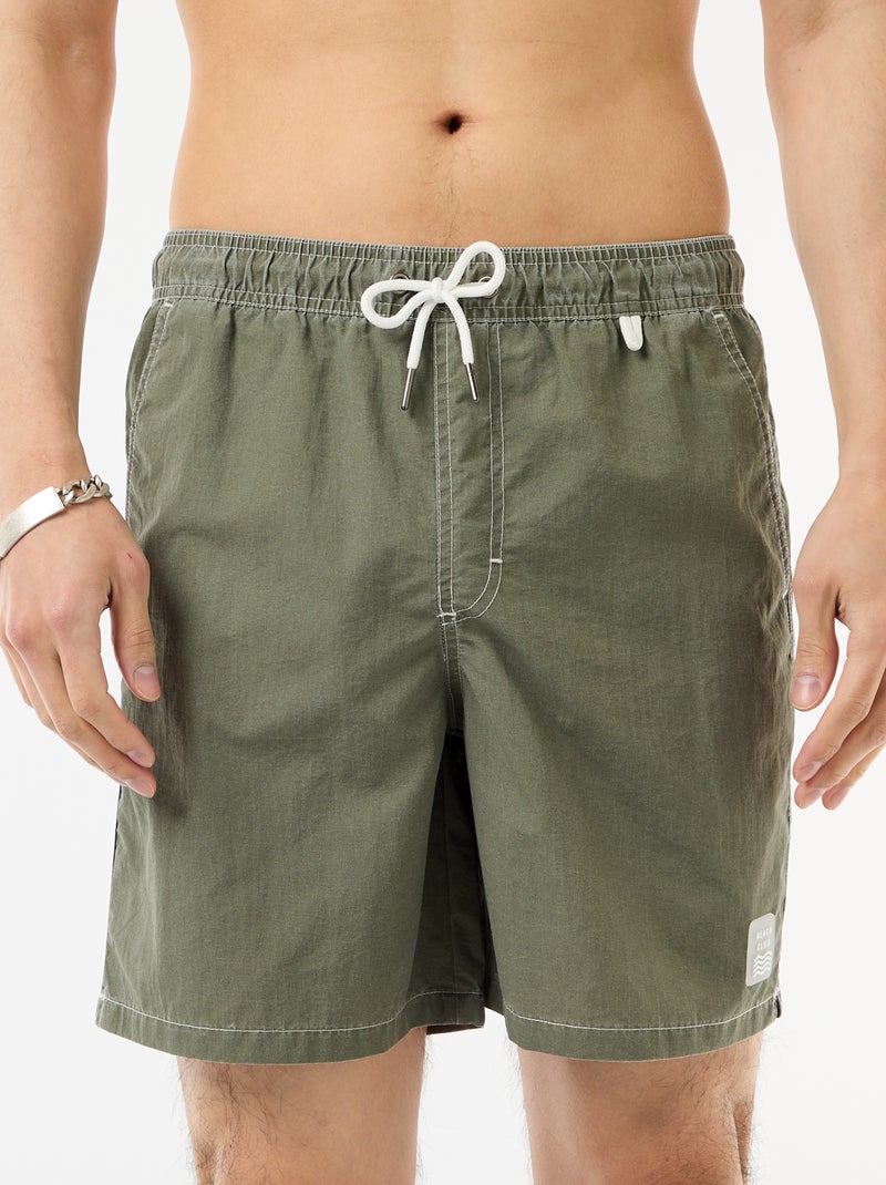 Short de bain uni avec poches Vert - Kiabi