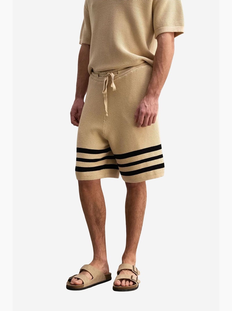 Short de jogging en coton à rayures pour homme giesto Beige/Noir - Kiabi