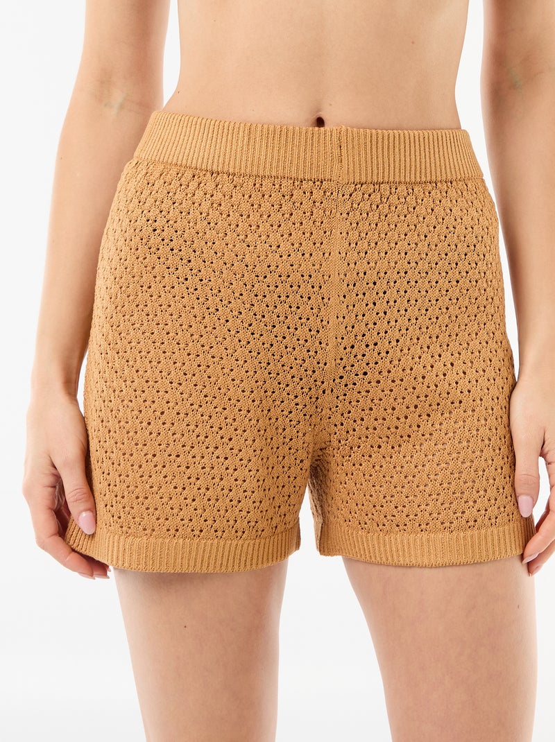 Short de plage en maille crochet Marron - Kiabi