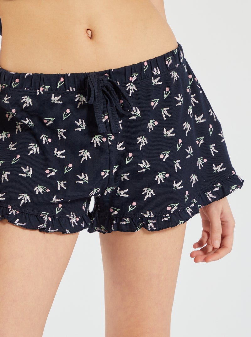 Short de pyjama à volants imprimé fleurs Bleu marine - Kiabi