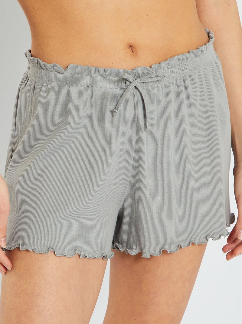 Short de pyjama en maille côtelée bleu gris - Kiabi