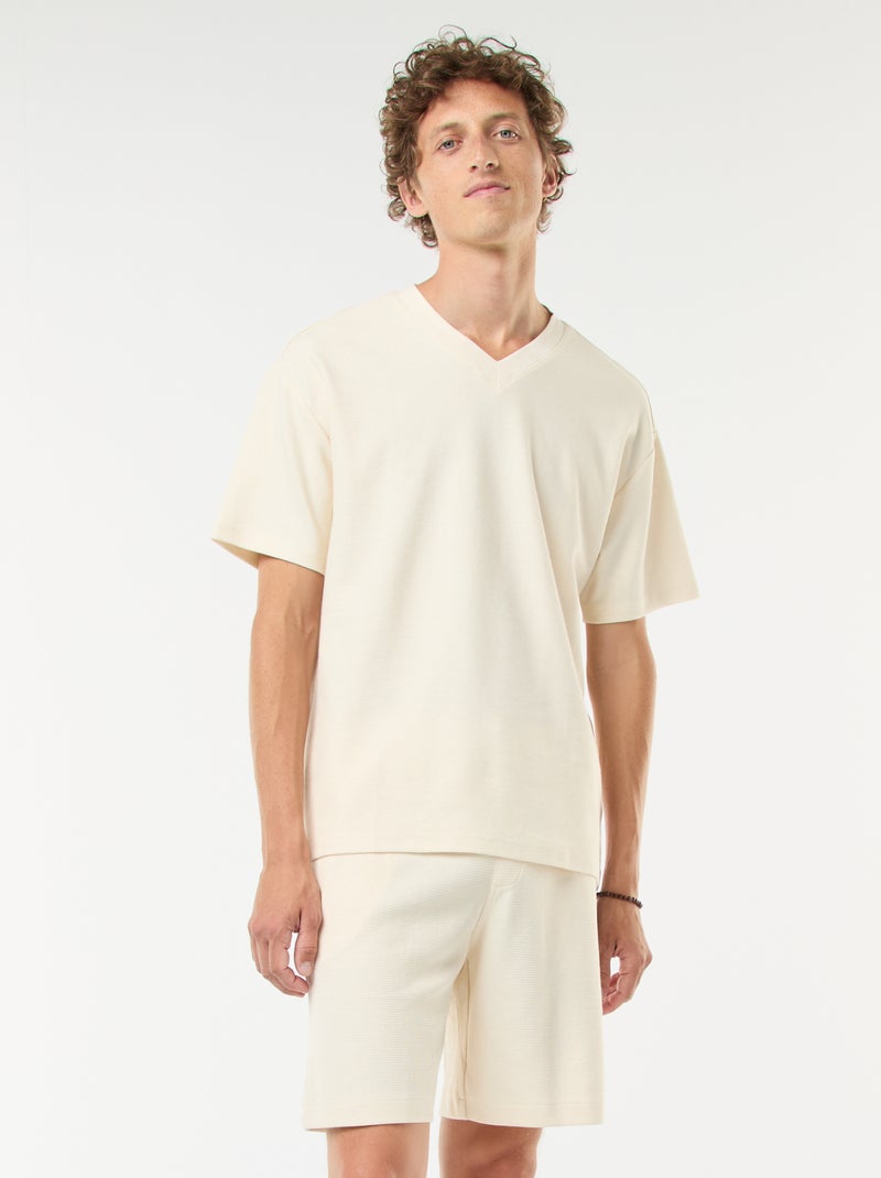 Short de sport avec poches en maille fantaisie Blanc - Kiabi