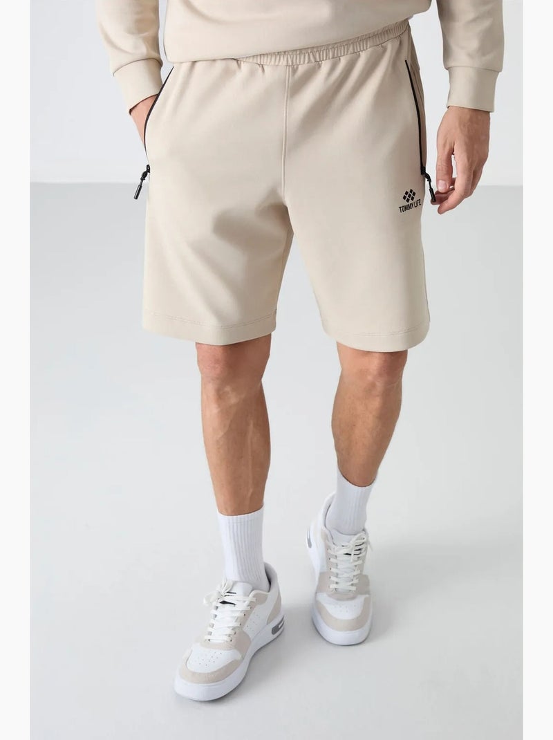 Short de survêtement homme en maille, coupe regular tommy Beige argile - Kiabi