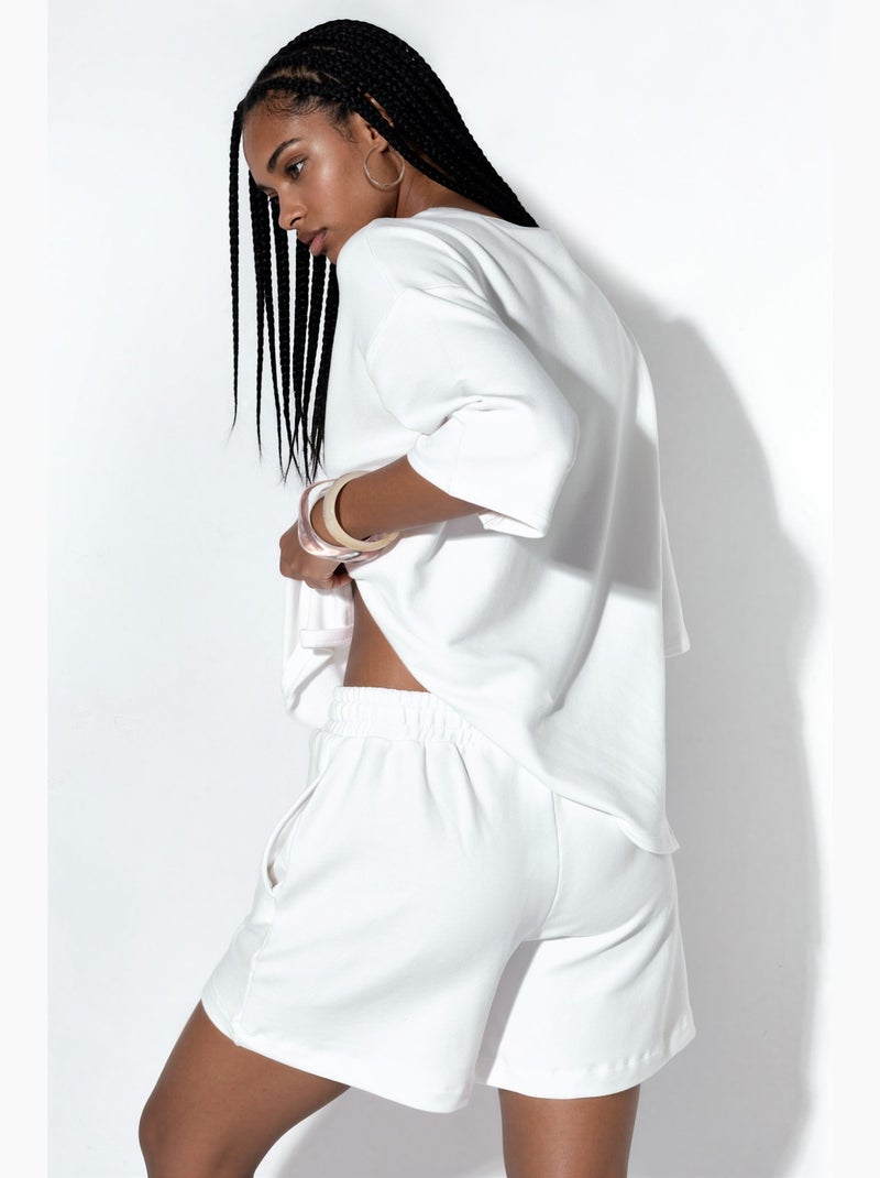 Short de survêtement taille mi-haute à cordon busem Blanc - Kiabi