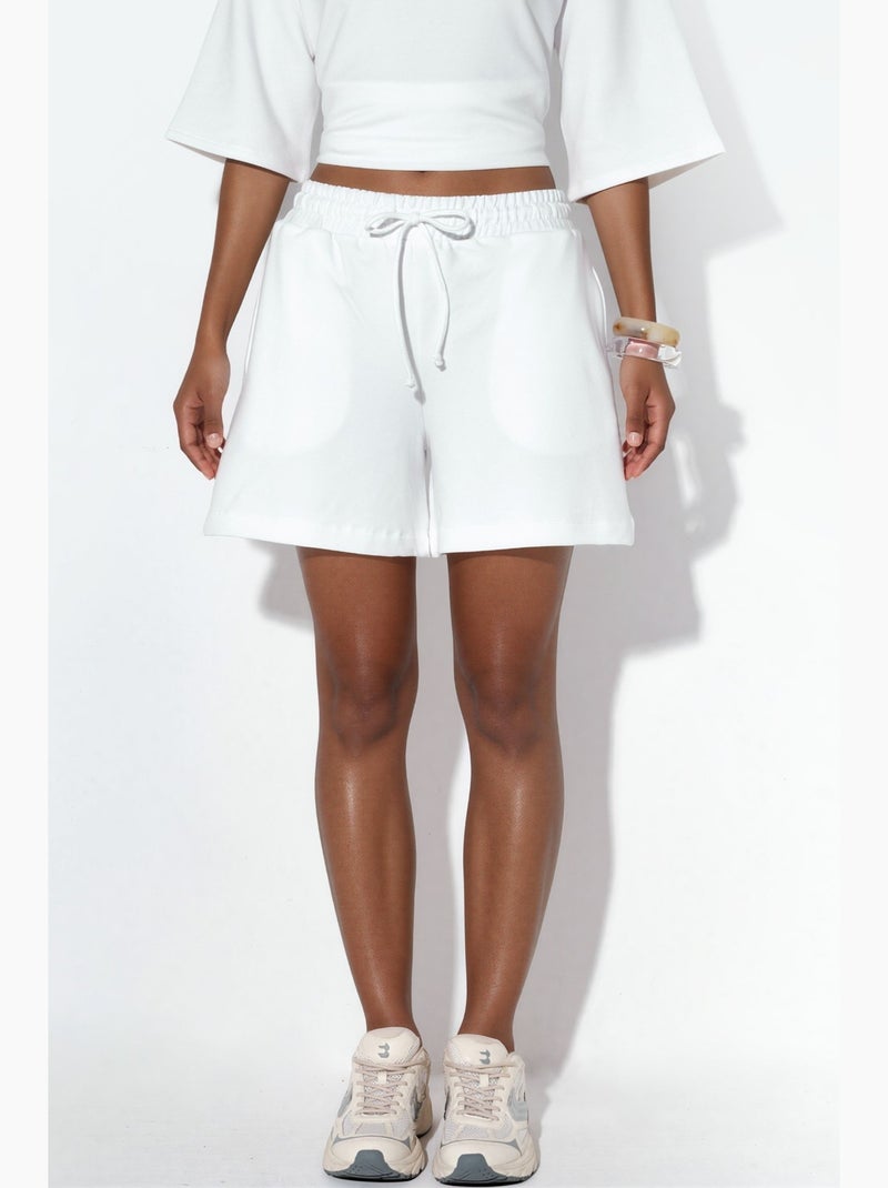 Short de survêtement taille mi-haute à cordon busem Blanc - Kiabi
