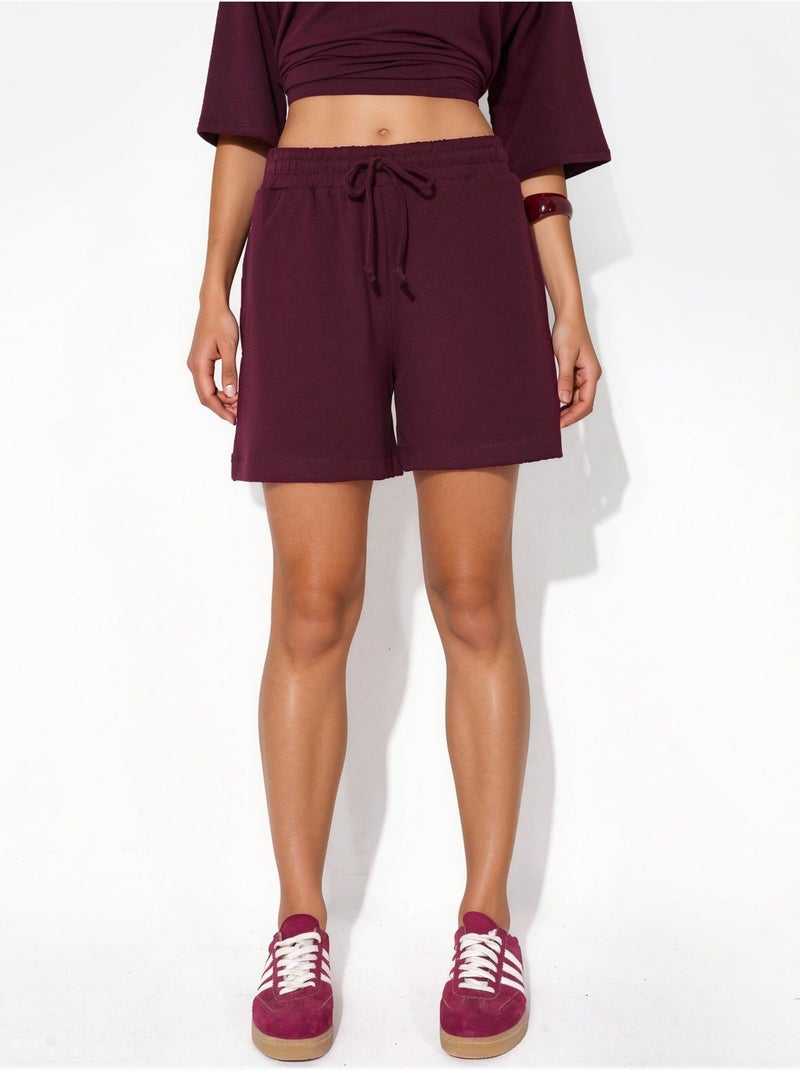 Short de survêtement taille mi-haute à cordon busem Rouge bordeaux - Kiabi