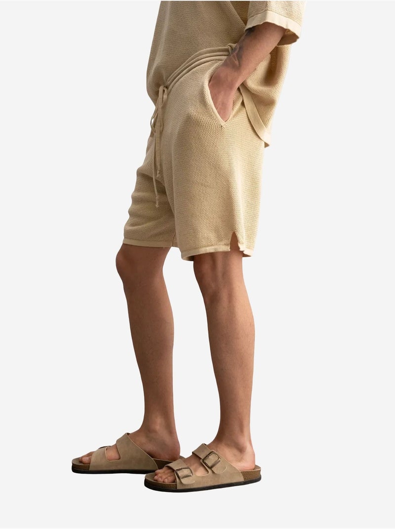 Short de survêtement taille mi-haute en maille texturée giesto Beige argile - Kiabi