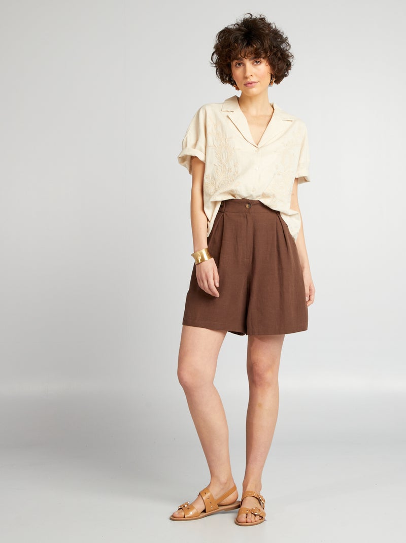 Short de tailleur en lin Marron - Kiabi