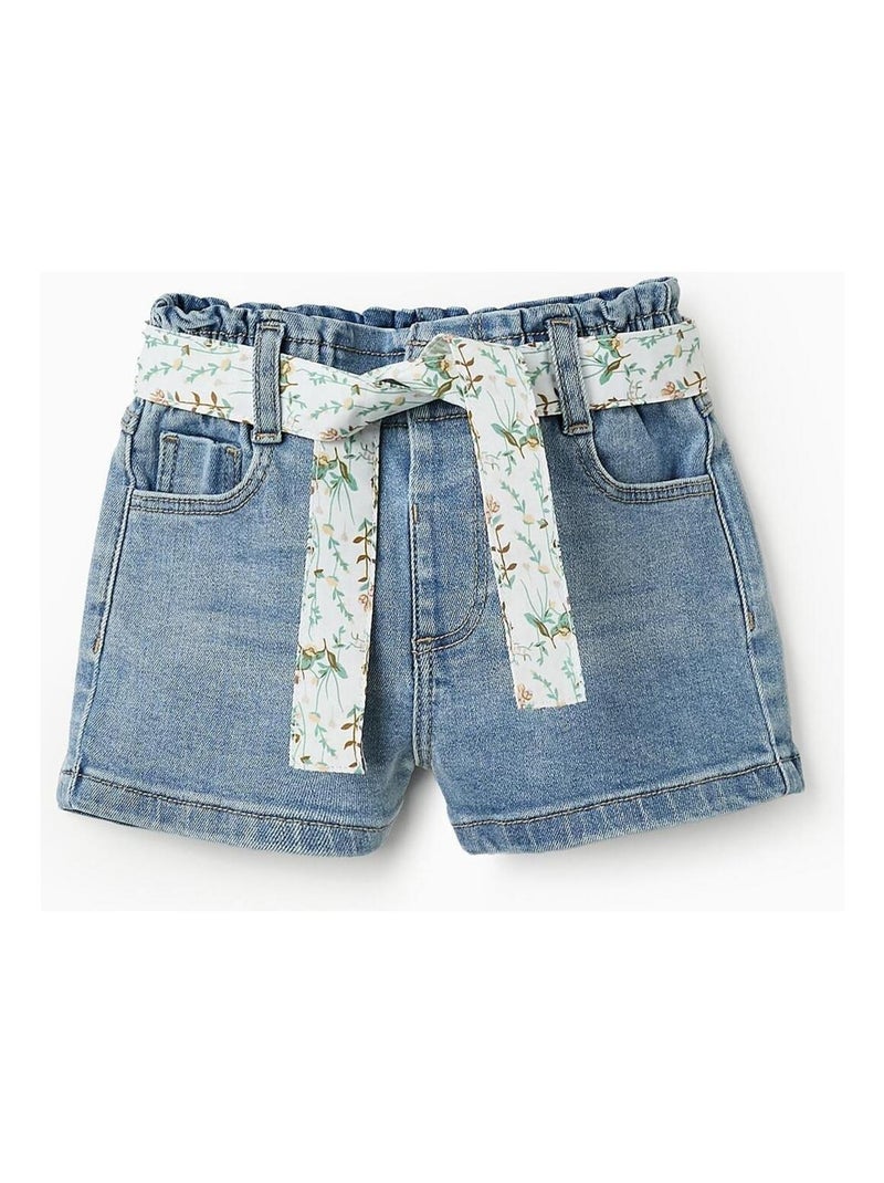 Short denim, avec ceinture florale FIELD DAYS Bleu clair - Kiabi