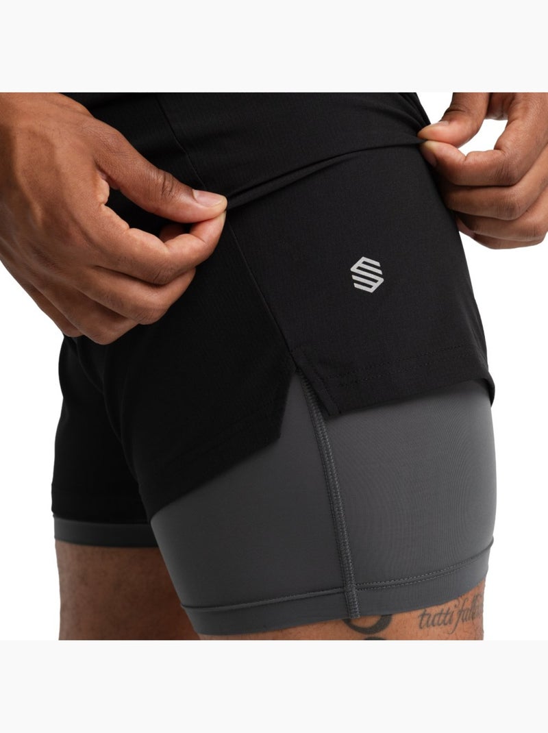 Short double couche trail running homme randonnée homme overland Noir - Kiabi