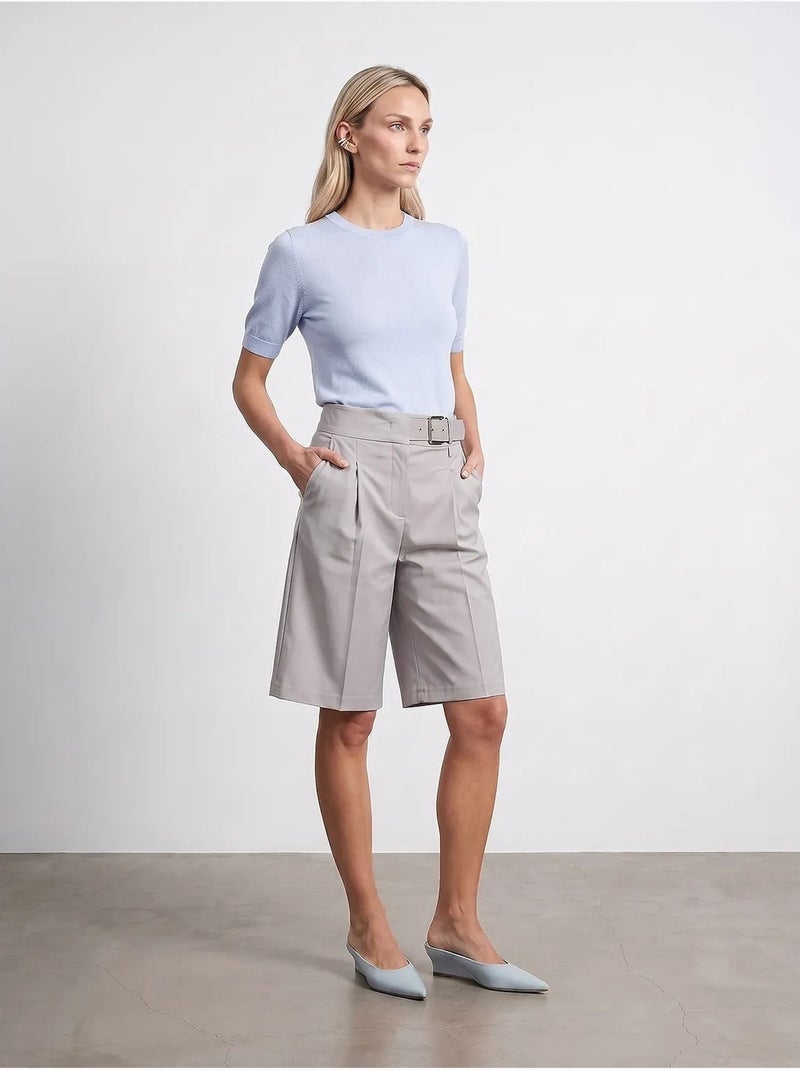 Short droit à taille haute et ceinture dilvin Gris clair - Kiabi