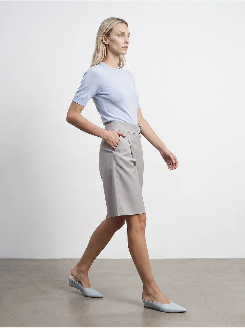 Short droit à taille haute et ceinture dilvin Gris clair - Kiabi