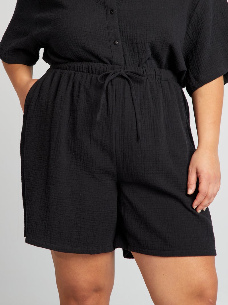 Short droit en gaze de coton noir - Kiabi