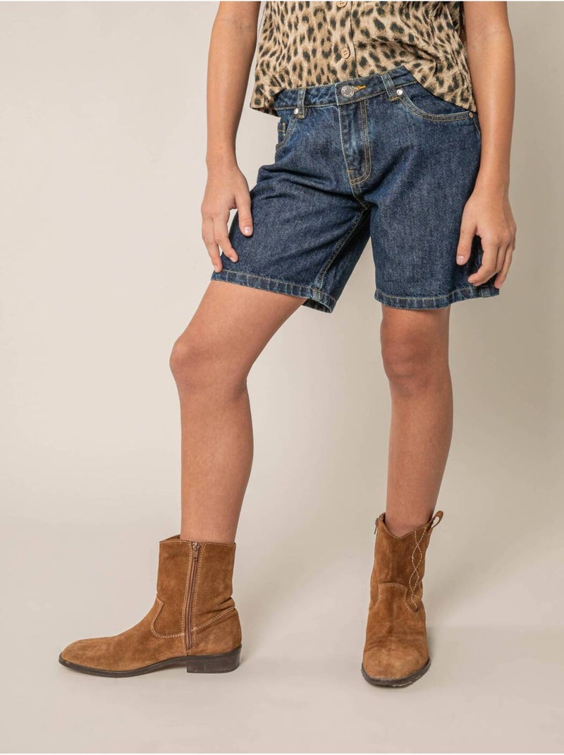 Short droit fille en jean 100% coton 'Deeluxe' Bleu clair - Kiabi