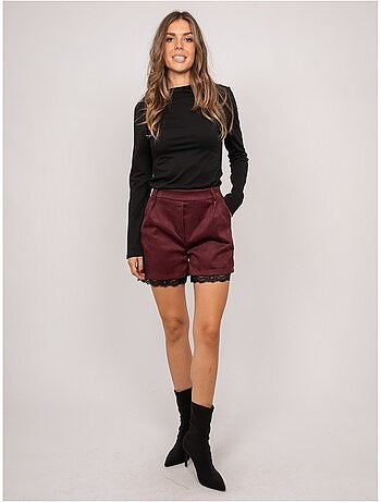 Short effet daim bordure dentelle xabara